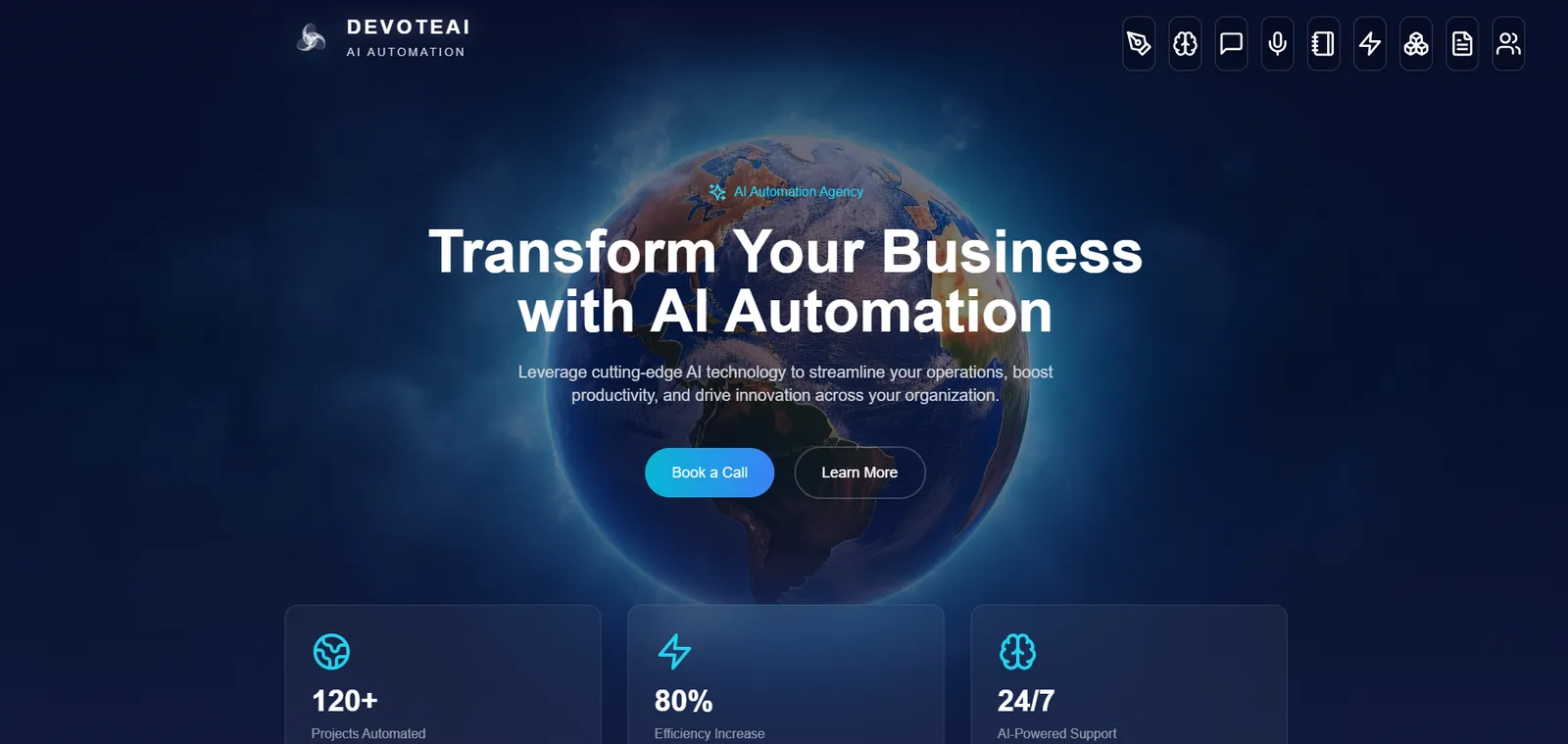DevoteAI homepage — Transform your business with AI automation